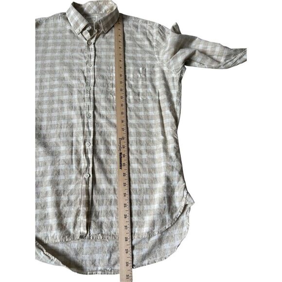 Billy Reid Plaid Linen Cotton Button Front Shirt size M Slim Fit Cream Tan - Picture 4 of 7